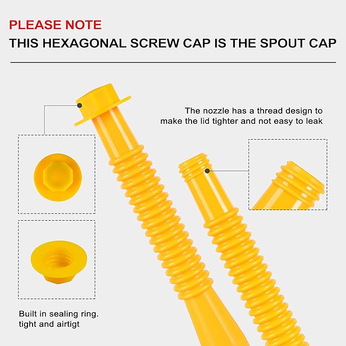 Gas Can Spout Replacement, Gas Can Nozzle Replacement (3 Kits-Orangish). For 1/2/5/10 gallon gas cans. Upgraded replacement gas can spout with flexible nozzle, vent cap, thick rubber pad, spout cover