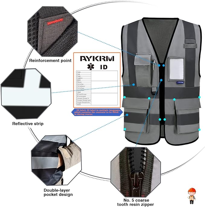 A-SAFETY 6XL 7XL 8XL plue size safety vest grey 6xl 7xl 8xl