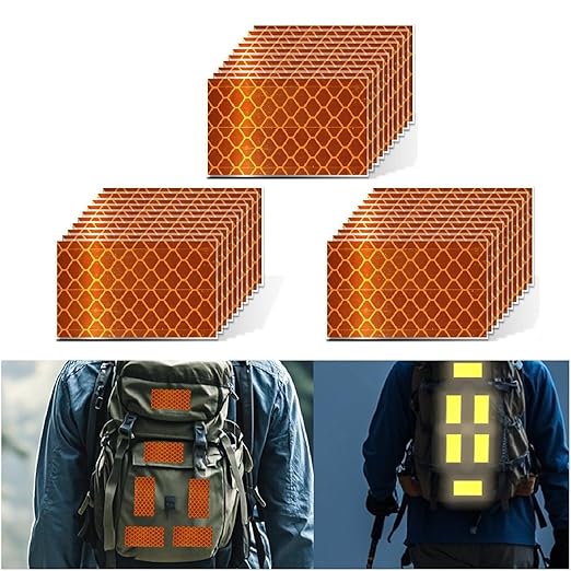 Orange Reflective Stickers 1 inch X 2 inch, Outdoor Waterproof High Visibility Warning Safety Adhesive Reflector Tape (30 Pcs)
