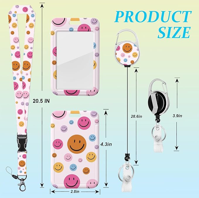 Pink Lanyard ID Badge Holder With Retractable Reel Clip, Vertical ID Protector, Card Holder Keychain Name Badge Clip for Women Men