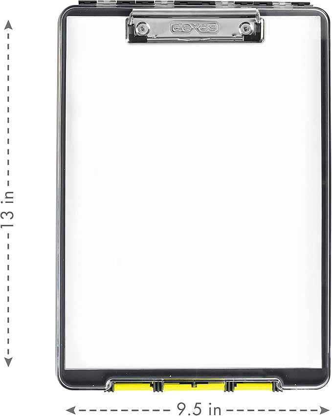 Dexas Clearview Clipcase Clipboard, 13.75 x 9.5 in, Gray/Yellow. See Papers Clearly Outdoors, Stay Organized and Dry. Ideal for Coaching, Teaching, homeschooling, Art, Trades, and Medical pros.