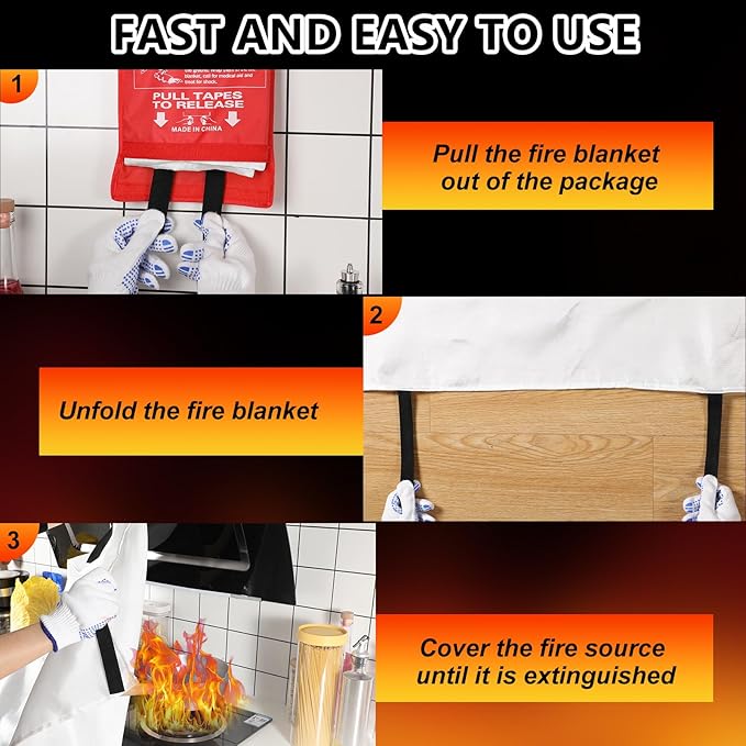 Macarrie 20 Pack Emergency Fire Blanket Bulk with Hooks and Gloves 40''x 40'' Fire Suppression Fiberglass Safety Fireproof Blanket Survival for Kitchen Home Camping Warehouse Donation Supplies