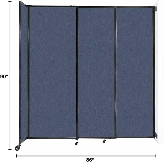 Wall-Mounted Sliding StraightWall Room Divider | Adjustable Widths | Locking Wheels | Room Separator | Up to 7'2" Wide x 7'6" Tall Ocean Fabric Panels