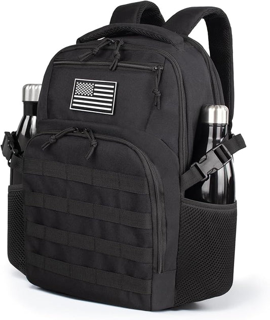 Small Military Tactical Backpack for Men, Travel Hiking Black Backpack with Bottle Holder on Both Sides, 25L Laptop Backpack for Work, Men's Assault Bag Back Pack
