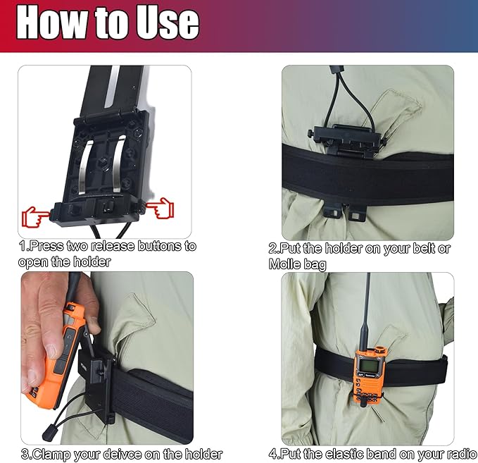Universal Belt Clip & MOLLE Radio Holster - Tactical Mount Holder for BaoFeng Motorola Midland Kenwood Walkie-Talkies w/Back Clip - Secure Fit for Duty Belts, MOLLE Packs