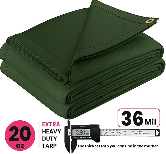 PROTARP Extreme Heavy Duty 20 OZ Water Resistant Canvas Tarp, UV Resistant Tarpaulin Cover with Rustproof Brass Grommets, Multipurpose for Canopy, Roof, Camping, Woodpile (Olive 20'X40')