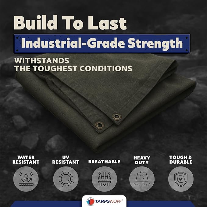 TarpsNow® Fire Retardant Tarp - 5' x 7' - 18 MIL Heavy Duty Canvas Tarp - Flame & Tear Resistant w/Brass Grommets - Best for Safety, Outdoors, Camping, Boating, Welding, Woodpile, House, Fire Pit