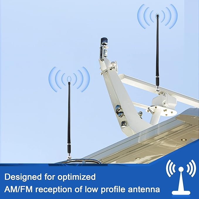 Anina 16 Inch Marine Radio Antenna for Pickup Truck Boat ATV UTV RV Motorcycle Tractor Top/Side Mount Rubber Duck Flexible Antenna Aerial Mast Optimized Radio FM/AM Reception (Black)