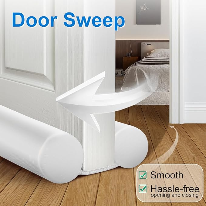 MAXTID Under Door Draft Stopper White 32Inch, Weather Stripping Door Seal, Door Sweep for Exterior & Interior Doors Door Bottom Seal Dust and Noise Insulation Large Door Draft Guard of Doors