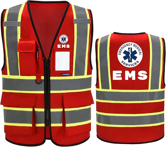 AYKRM Security Vest for Men Women 7 Pockets High Visibility Reflective Safety Vest Front Zipper Meets ANSI/ISEA