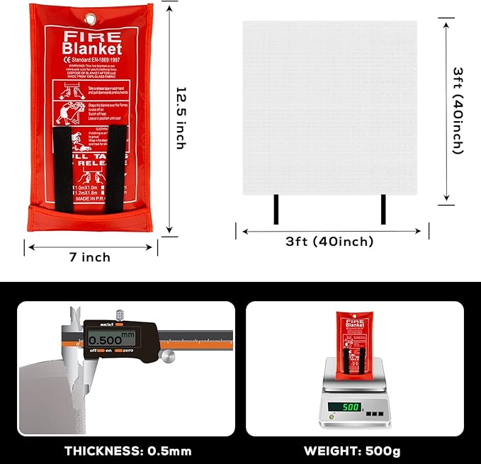 FLASLD Emergency Fire Blanket for Home, 40x40 Inch Fiberglass Fire Blankets Emergency for People, Fire Suppression Blanket for Kitchen, Fire Extinguisher for Home