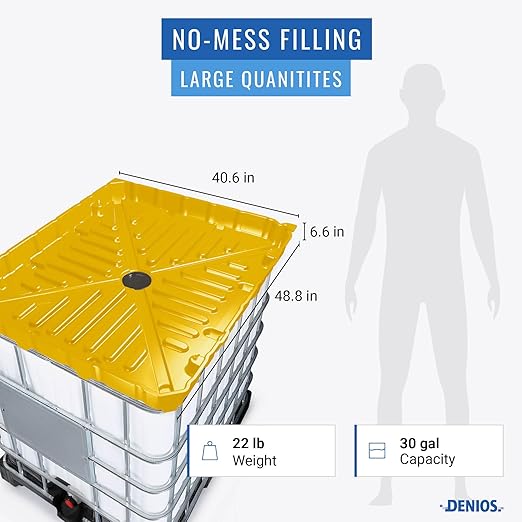 DENIOS® IBC Tote Funnel - 49.5"x42"x5" | Extra Large Funnel | Wide Mouth for IBC Totes | Perfect for Fast, Spill-Free Liquid Transfer | Heavy-Duty Large | Yellow | Tote not Included