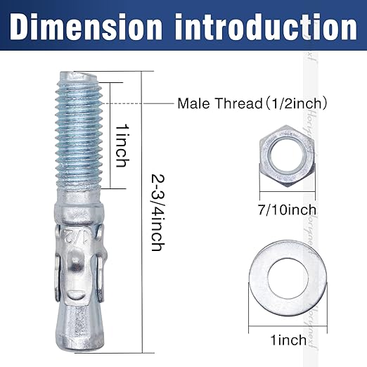 1/2" x 2-3/4" Wedge Anchor, for Cement and Concrete only, zinc-Plated Carbon Steel Screws and lag Bolts （10 pcs