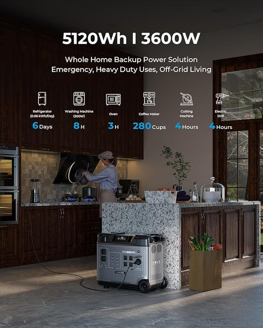 OUKITEL 5120Wh Portable Power Station with 4x200W Solar Panel (2025 NEW), P5000 Pro Solar Generator Large Capacity, 5*AC Outlets (6000W Peak), 1800W Fast Charging, Battery Power Station for Home Use