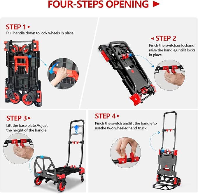 2 in 1 Hand Truck Dolly Foldable, 330LB Folding Hand Truck Heavy Duty Carrying, Folding Hand Cart with Retractable Handle Dolly Cart for Moving