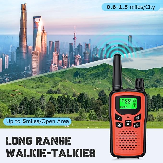 Walkie Talkie Long Range Walkie talkies 2 Pack with Rechargegable, 22 Channel FRS 2-Way Radios Walky Talky with LED Flashlight for Climbing, Camping Trip and Family Emergency Kit(2 Pack Red).