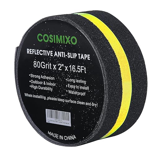 COSIMIXO 2" x 16.5FT Anti Slip Tape with Reflective Stripe,Premium Grip Tape Non Slip Stair Treads Tape,Non Skid Tape, High Traction Adhesive for Stairs Step Black/Yellow