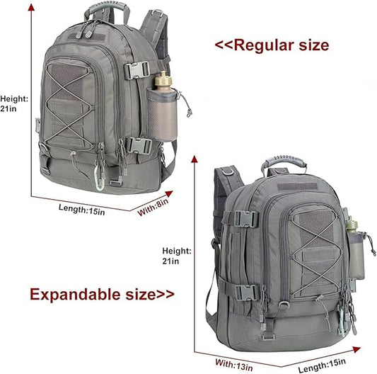Large Military Bug Out Bag 3 Day Pack Expandable Backpack Army Daypack for Outdoor Hiking Hunting (Grey)