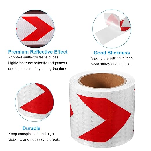 PATIKIL Reflective Tape, 4 Inch x 49 ft Waterproof Self Adhesive High Visibility Safety Warning Arrow Tape Outdoor Reflectors for Trucks Trailers Cars, White Red