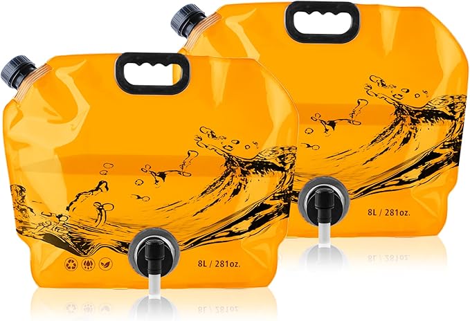 Water Jug Camping 2.1 Gallon Collapsible with Spigot, BPA Free Portable Water Pouch Foldable Water Bags for Outdoor Hiking, Travel and Emergency & Water Storage Containers (Orange-2Pcs)