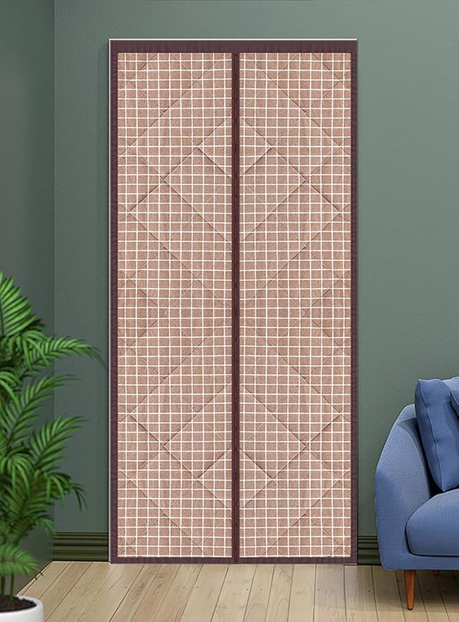 Magnetic Thermal Insulated Blackout Door Curtain Storm Wind Fleece Insulation Curtian Magnetic Screen Door with Thermal and Insulated Waterproof 27"x78" Inch Lattice Pattern Grey