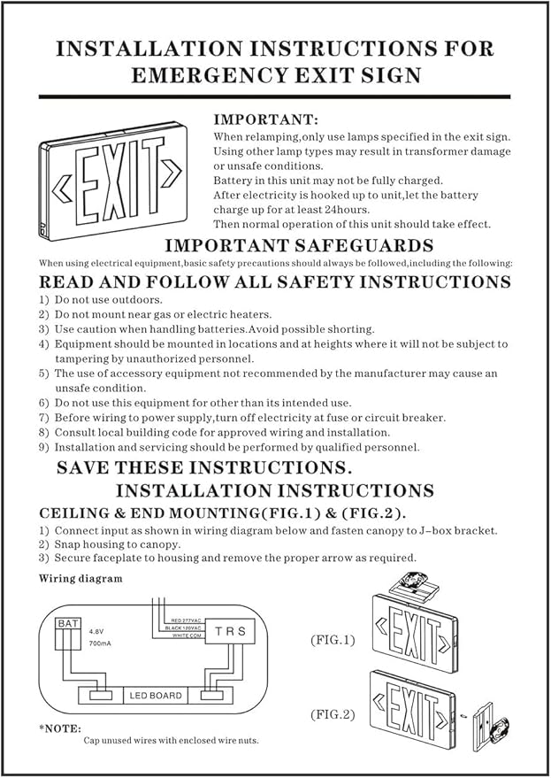 AKT LIGHTING Red LED Exit Sign Emergency Light with Battery Backup, Double Face Hardwired Red Letter Emergency Exit Lighting For Business, Restaurant, Commercial, Supermarket, UL-Listed, 120-277V, 1PCS