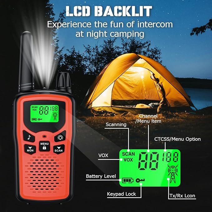Walkie Talkie Long Range Walkie talkies 2 Pack with Rechargegable, 22 Channel FRS 2-Way Radios Walky Talky with LED Flashlight for Climbing, Camping Trip and Family Emergency Kit(2 Pack Red).