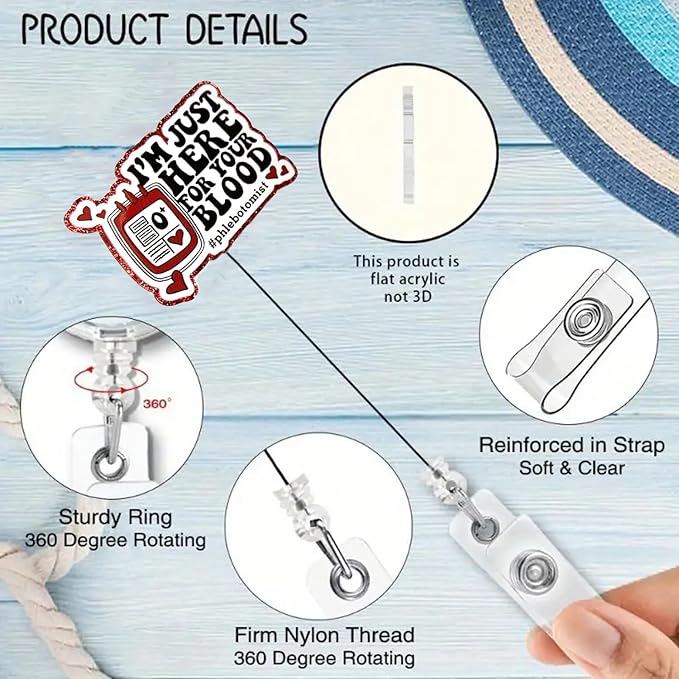 Funny Blood Nurse Badge Reel, I ’m Just Hero for Your Blood Badge Holder with Retractable Acrylic Clip Cute Gifts for Nursing Student Teacher RN CNA LPN Medical Worker Name Tag Decor