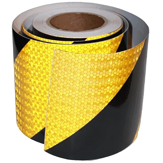 Reflective Tape Yellow Black 6 Inch x 68 FeeT, Outdoor Waterproof Warning Stickers, Safety Industrial Marking Tape