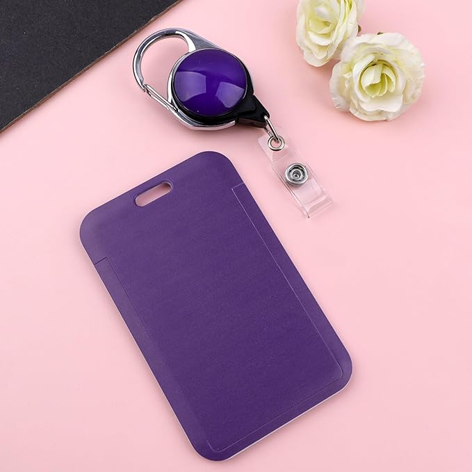 Purple Retractable Reel Clip with ID Card Holder, Durable & Convenient Lanyard Reel for Work, Events, School, Office, Fashion Card Sleeve for Nurse, Teacher, Women