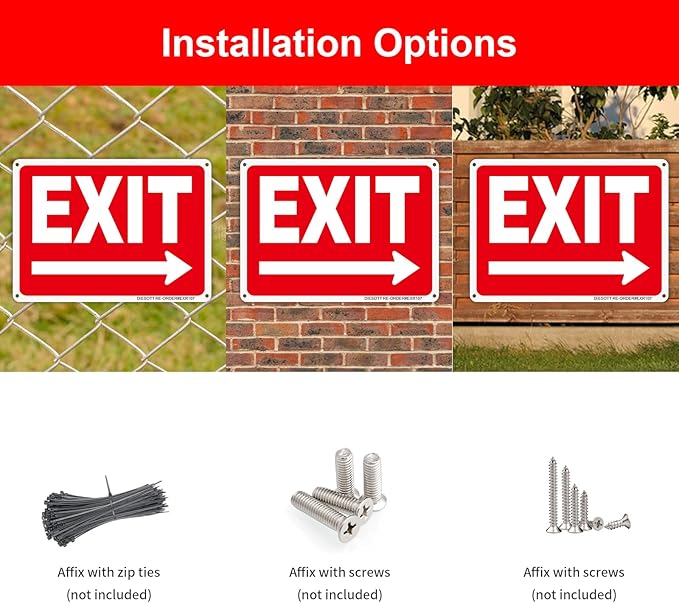 2 Pack Metal Exit Signs with Right Arrow, 10x7 Inches Rust Free 0.40 Aluminum Exit Sign, UV Protected, Durable, Weatherproof, Easy to Install, Indoor/Outdoor Use