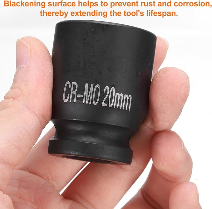 HARFINGTON 4 Point Square Socket 1/2" Drive 20mm Metric Square Impact Socket CR-MO Blackening Standard Wheel Sockets Pneumatic Socket Tool for Auto Repair Mechanical Maintenance Home Use