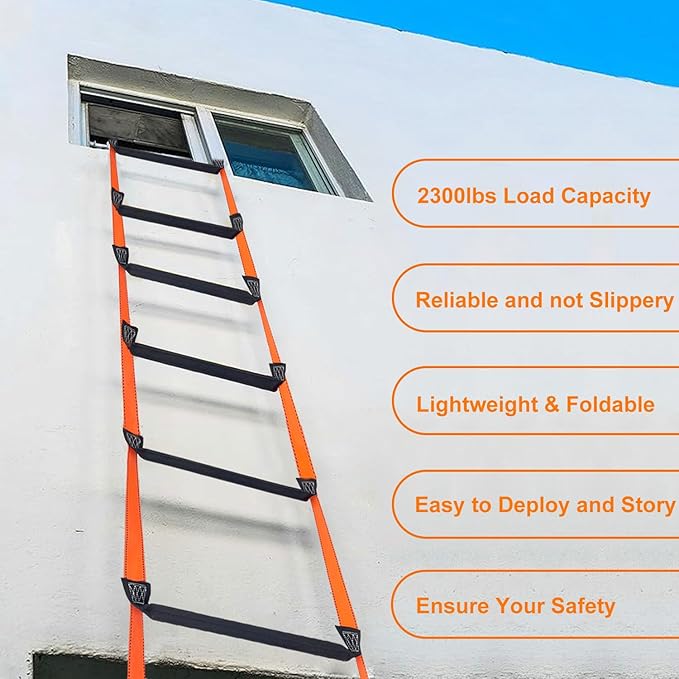 Fire Escape Ladder, 26.2 Feet Emergency Fire Ladder, 2-3 Story Homes Reusable Safety Rope Ladder for Kids and Adults