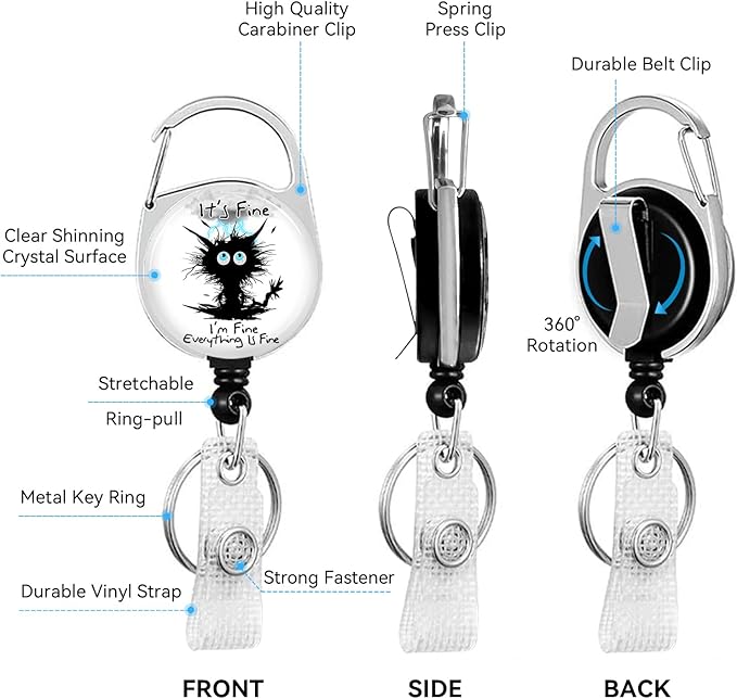 Black Cat Badge Holder with Retractable Reel and Breakaway Lanyard，Badge Clips Retractable Heavy Duty Badge Reel，Keychain，ID Holder with Breakaway Lanyard for School Nurse Office Teen 02