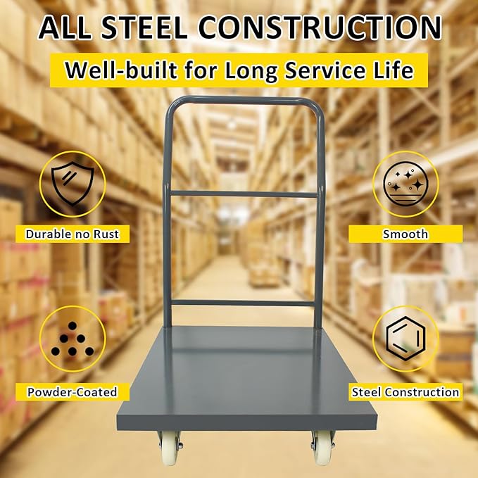 Heavy Duty Platform Truck Moving Flatbed Cart, 24"x36"Push Dolly, 2000 LBS Dolly Cart Flatform with Wheels and Handle, Steel Flatbed Cart for Luggage Moving, Shopping
