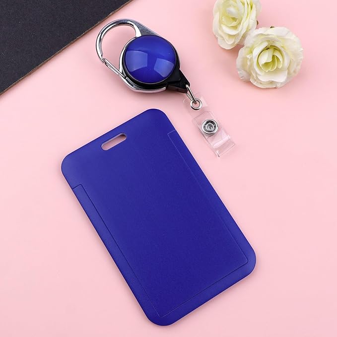 Blue Retractable Badge Holder with Carabiner Clip, Durable Blue ID Card Holder for Work, Events, Conferences, Simple Card Sleeve for Men, Teacher, Women