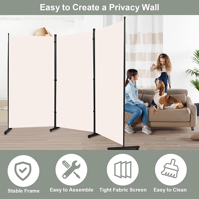 Room Divider 6FT Single Panel Privacy Screen, 102'' Wide Fabric Indoor Room Divider Wall Divider for Room Separation, Portable Room Partitions and Dividers Freestanding Temporary Wall Room Separators