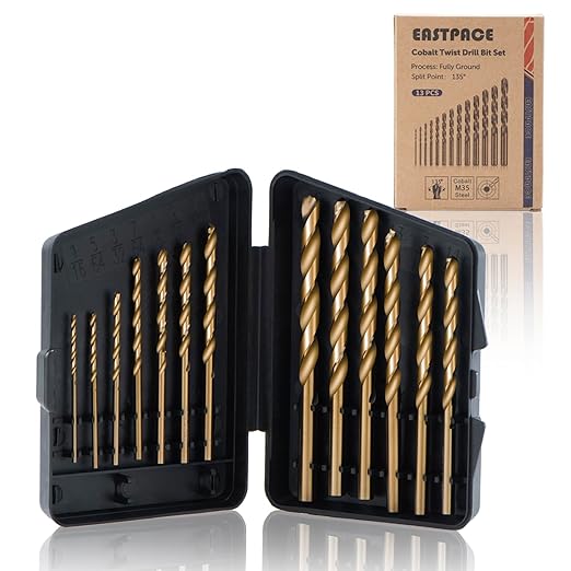 13Pcs M35 Cobalt Drill Bit Set, 1/16 inch-1/4 inch,Twist Jobber Drill Bit Kit for Stainless Steel, Hard Metal and Wood Plastic with Indexed Case