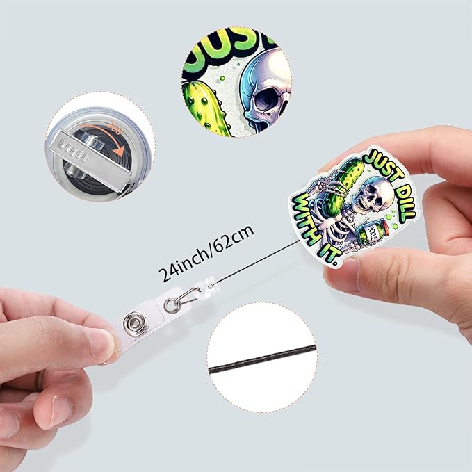 Just Dill Retractable Badge Reel, ID Badge Holder with Alligator Clip, Glitter Acrylic Nurse Badge Buddy (Just Dill)