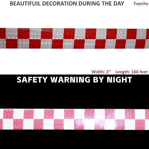 Reflective Tape Red White 2 inch Wide for Cars, Outdoor Waterproof High Visibility Safety Warning Adhesive Strips (166 feet)