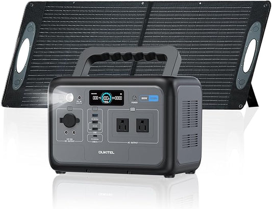 OUKITEL P800 800W Portable Power Station with 100W Solar Panel, 512Wh Solar Generator 1 Hour Fast Charging LiFePO4 Battery Emergency for Home Backup Camping RVs