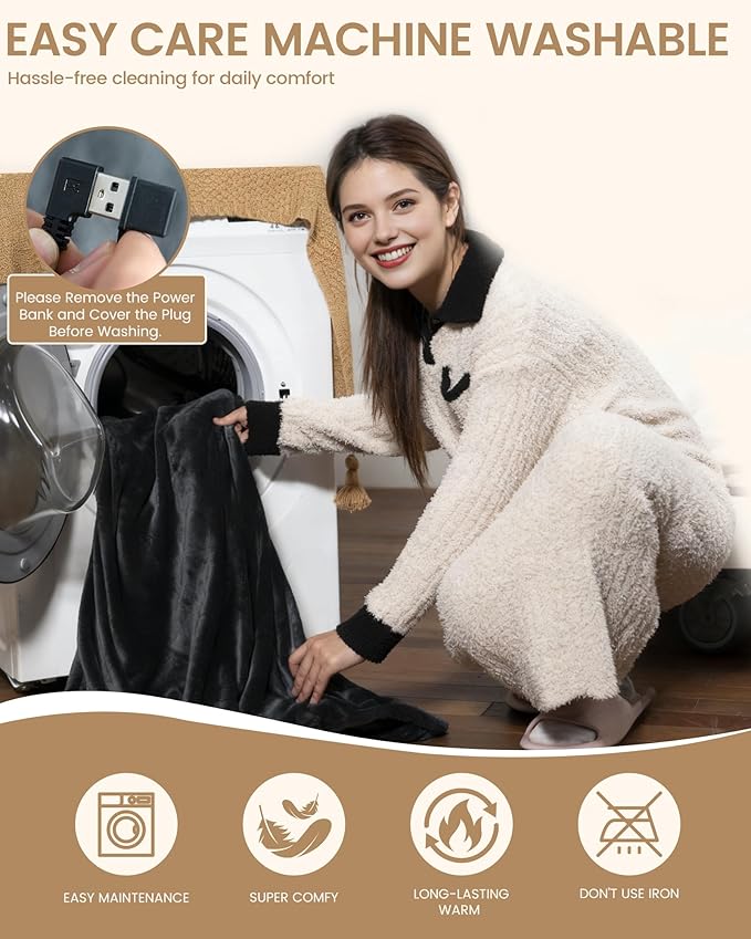 Cordless Heated Blanket with Hood, Rechargeable Wearable Heated Blanket Battery Powered with 20000 mAh Battery, 9 Heating Zones, 3 Levels, Portable Heated Throw Blanket, Heated Shawl, Camping Blanket