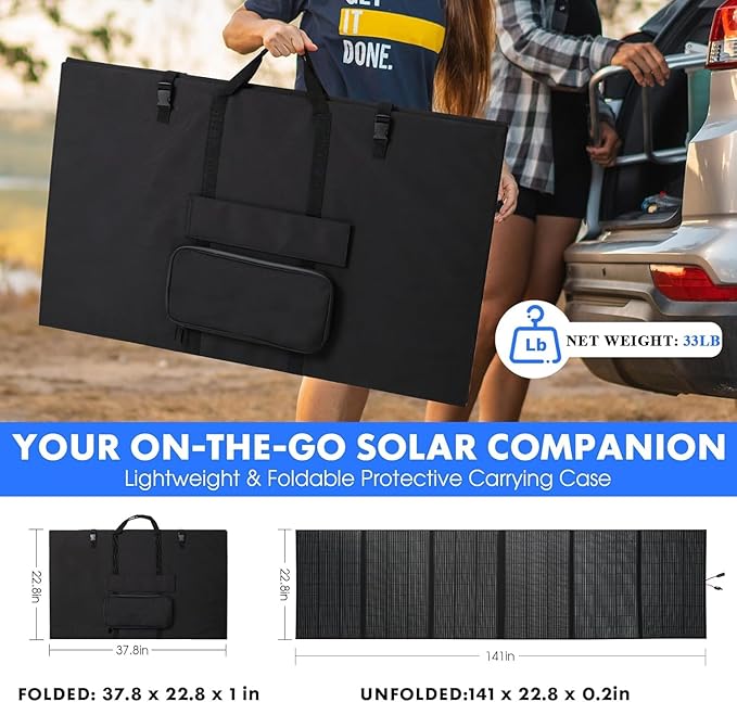 600W Portable Solar Panel, 48V Foldable Solar Panel 25% High Efficiency IP68 Waterproof with 10ft 4-in-1 Cable and 10×DC Adapter, Adjustable Kickstand for Power Station Camping RV