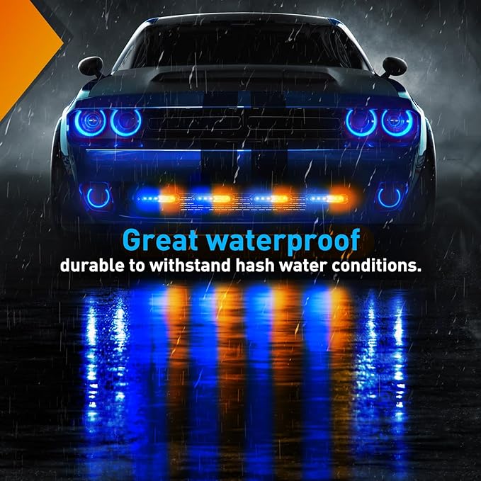 Nilight 6LED Emergency Strobe Lights 4PCS Ultra slim Surface Mount Hazard Caution Light bar 12-24V Sync Feature Warning Flashing kit for Truck Car Vehicle ATV SUV UTV Yellow and Blue