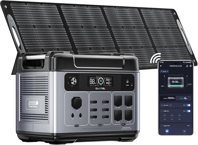 OUKITEL P2001 PLUS 2400W Power Station with 400W Solar Panel, 2048Wh Solar Generator(Peak 5000W) 1.5Hrs Fast Full Charging APP Control Emergency LiFePO4 Battery for Home Backup Camping RVs