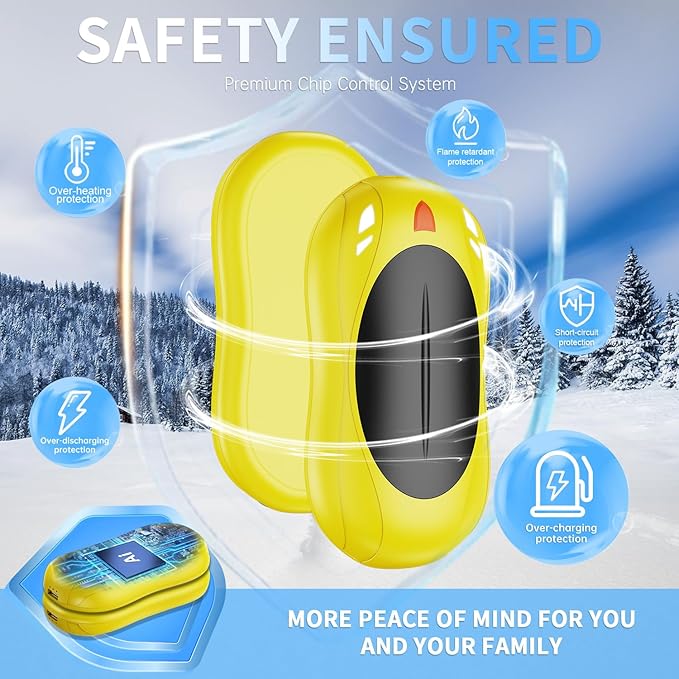 2 Pack Hand Warmers Rechargeable, 6000mAh AI Smart Chips Hand Warmers, Long Lasting Portable Heater for Christmas Xmas, Golf, Hunting Gear, Camping Accessories