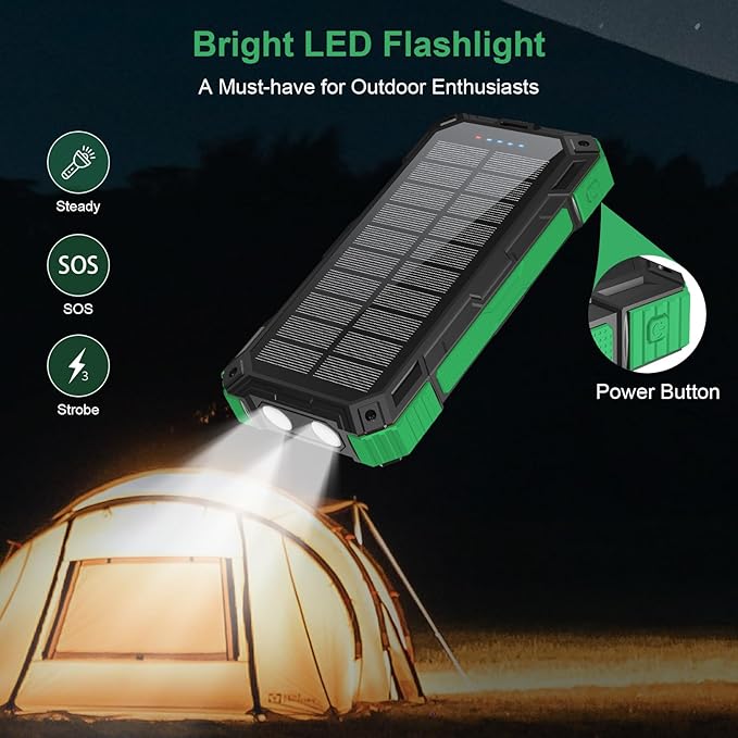 Solar Charger Power Bank 49800mAh Portable solar panels QC 3.0 22.5W Wireless Fast Charging with 6 Outputs for Cell Phones, Built in 4 Cables,USB C Waterproof Battery Pack for Camping,LED Flashlight