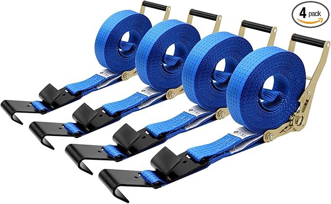 4Pack 2in 30ft Ratchet Strap Flat Hook Blue Heavy Duty Flatbed Straps for Trailer Tie Down Straps Box Truck Accessories Cargo Loading 10000lbs Breaking Load