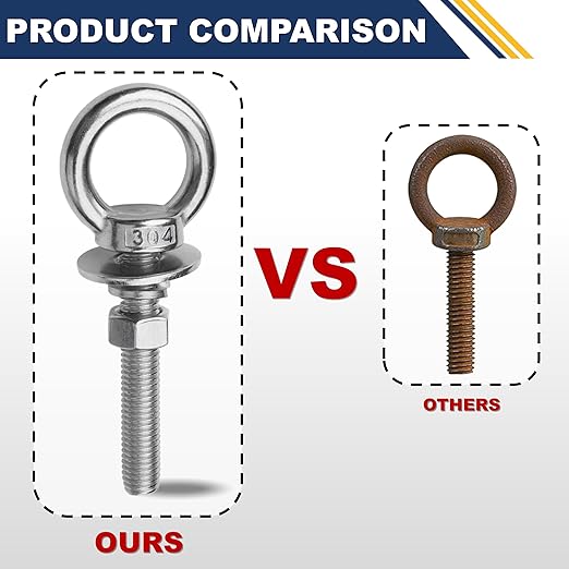 12 Pack M10 Stainless Steel Eye Bolts with Nuts, 3/8" x 3" Long Lifting Ring Eye Bolt， Eye Bolts Heavy Duty for Hang Tie Down Outdoor (12, M10x77mm (3/8"x3"))
