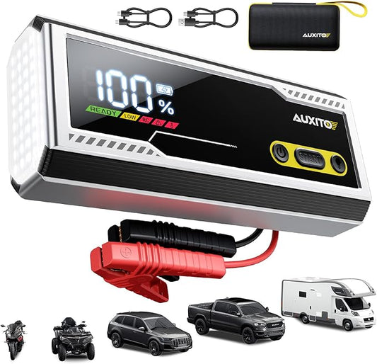 AUXITO 9500A Jump Starter, 12V Car Battery Jump Starter, Up to All Gas/All Diesel Engine with LED Display, 30W Type-C Fast Charging and 168W DC Output, 3-Mode Flashlight, Storage Case